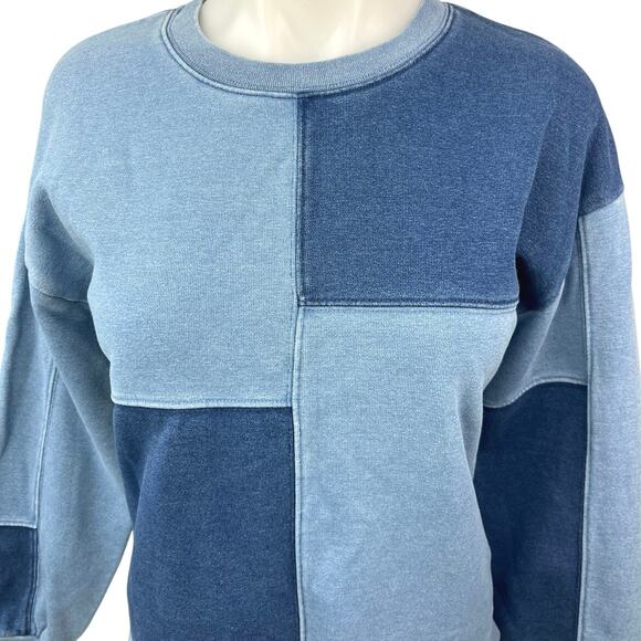 Madewell Womens Blue Indigo-Dyed Patchwork Pullover Sweatshirt Sweater Top XXS - Picture 3 of 5